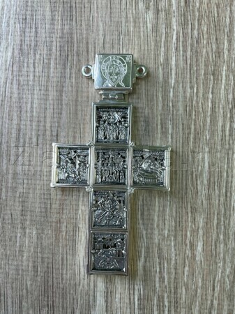 Крест "12 Праздников" латунный в серебрении и чернении без цепи