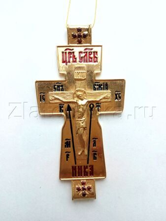 Крест параманный латунный в позолоте, с эмалью и вставками без цепи